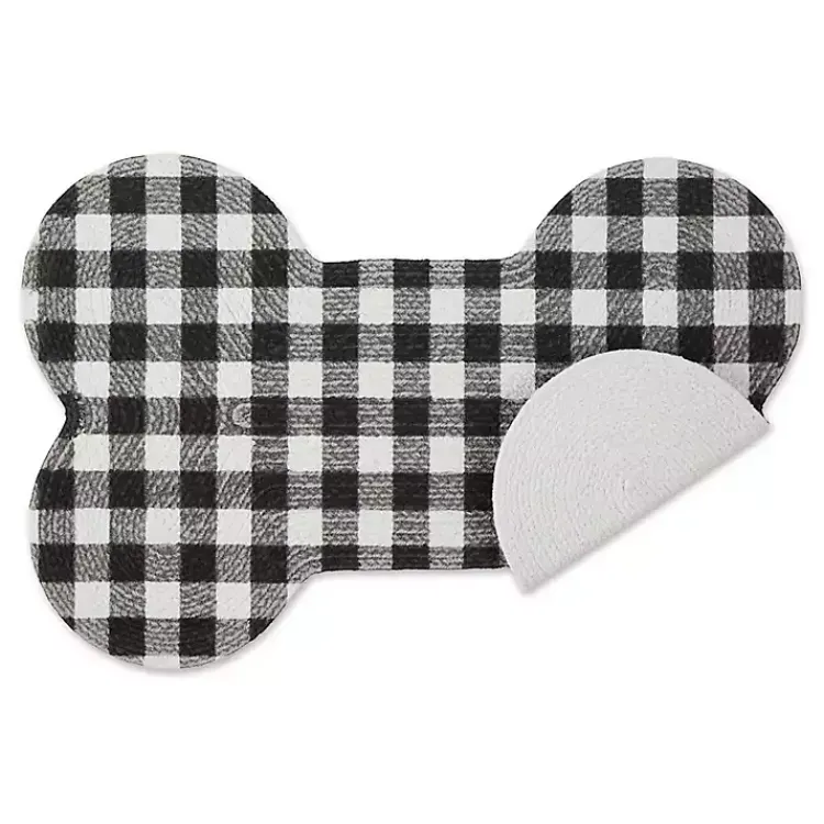 Kitchen & Floor Mats-Kirklands Home Black Buffalo Check Bone Pet Bowl Mat