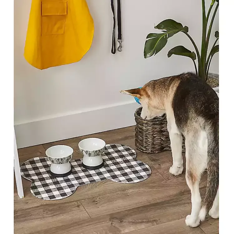 Kitchen & Floor Mats-Kirklands Home Black Buffalo Check Bone Pet Bowl Mat