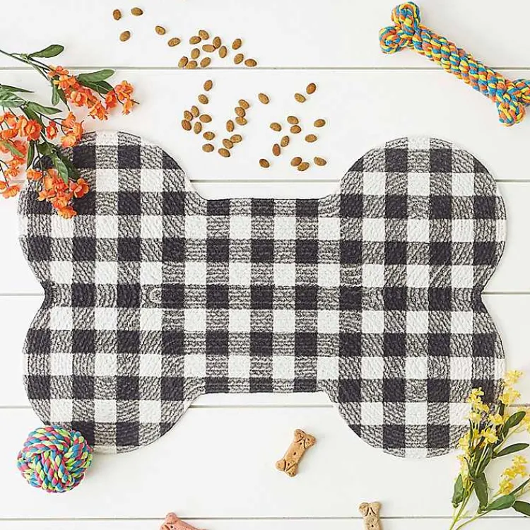 Kitchen & Floor Mats-Kirklands Home Black Buffalo Check Bone Pet Bowl Mat