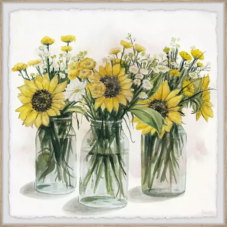Framed Art-Kirklands Home Deckled Sunflower Trio Framed Art Print