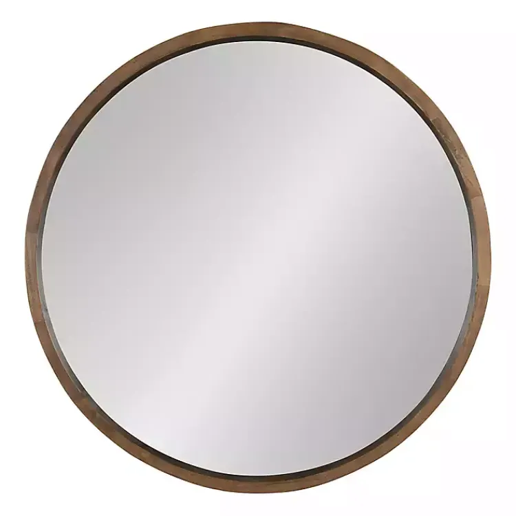 Decorative Mirrors-Kirklands Home Round Rustic Wood Hutton Mirror Brown