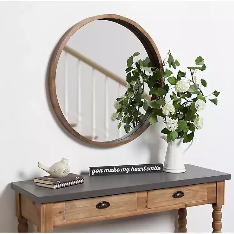 Decorative Mirrors-Kirklands Home Round Rustic Wood Hutton Mirror Brown