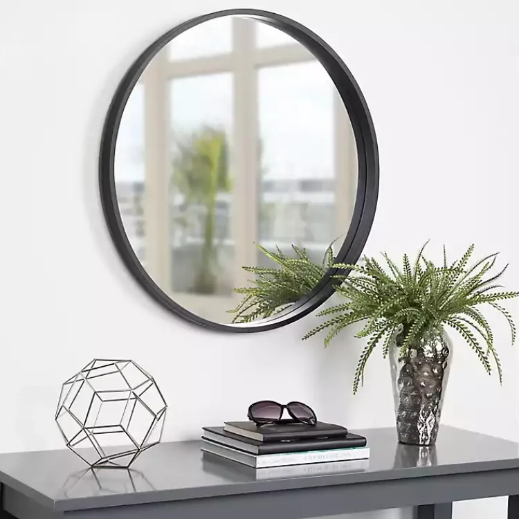 Decorative Mirrors-Kirklands Home Round Black Wood Travis Accent Mirror