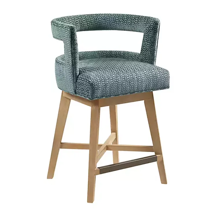 Bar Stools & Counter Height Stools-Kirklands Home Upholstered Low Back Swivel Counter Stool Blue