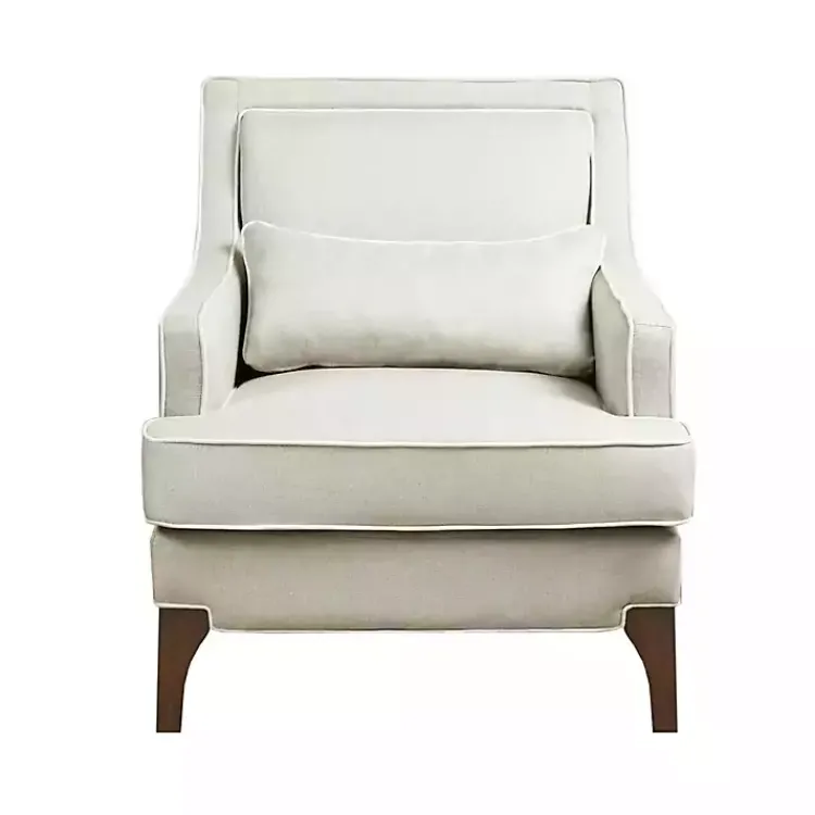 Accent Chairs-Kirklands Home Cream and White Contrast Welting Accent Chair Ivory