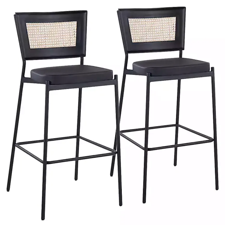 Bar Stools & Counter Height Stools-Kirklands Home Faux Leather and Rattan Bar Stools, Set of 2