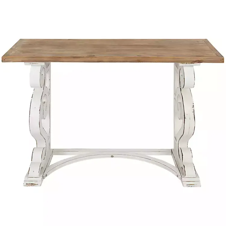Console Tables-Kirklands Home Distressed White and Brown Wood Console Table