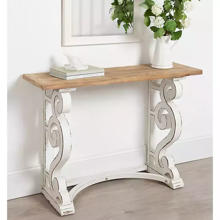 Console Tables-Kirklands Home Distressed White and Brown Wood Console Table