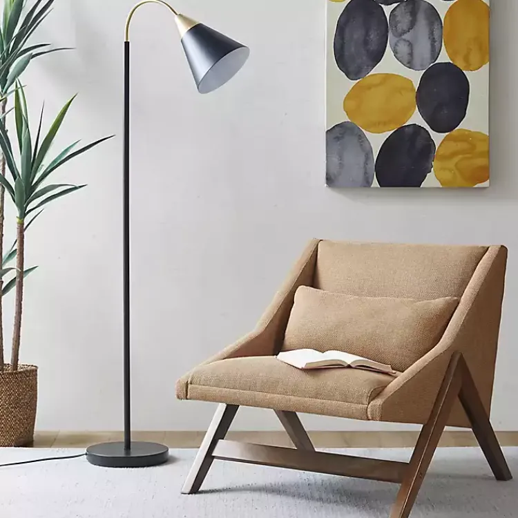 Floor Lamps-Kirklands Home Arched Cone Shade Floor Lamp Black