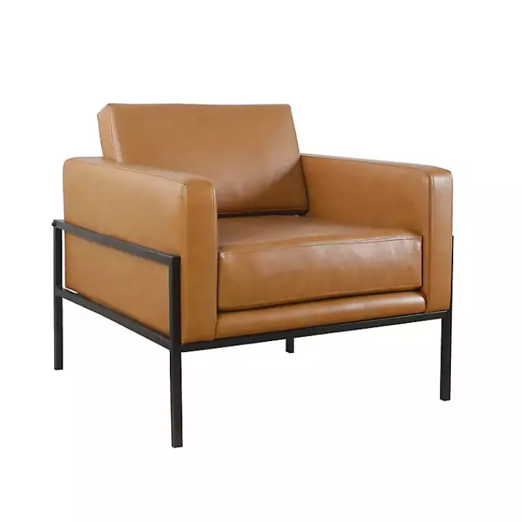 Accent Chairs-Kirklands Home Carmel Vegan Leather Club Accent Chair Brown