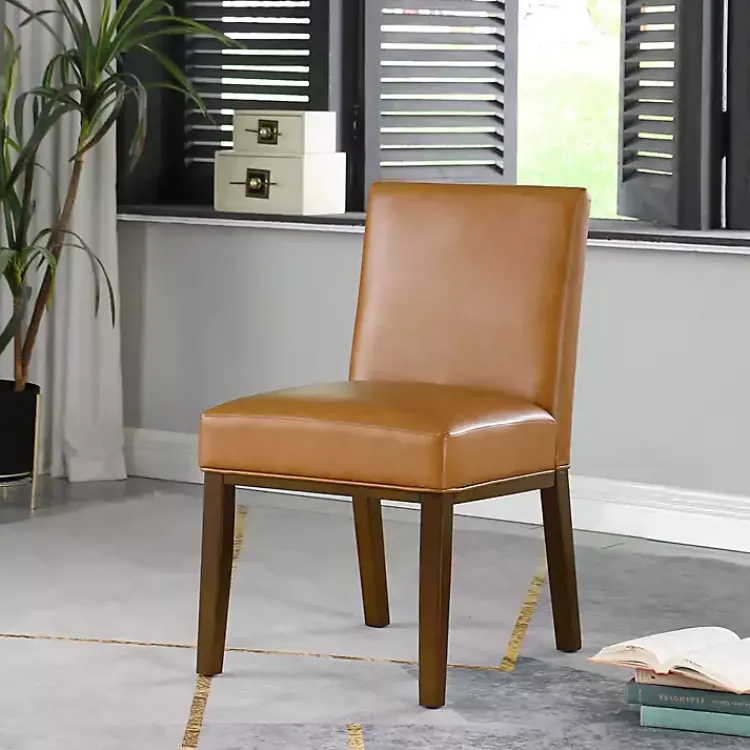 Dining Chairs-Kirklands Home Blair Carmel Leather Dining Chair Brown