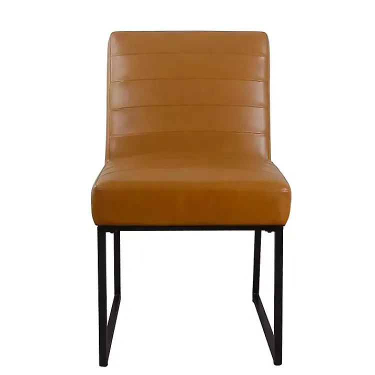 Dining Chairs-Kirklands Home Channeled Carmel Leather Dining Chair Brown