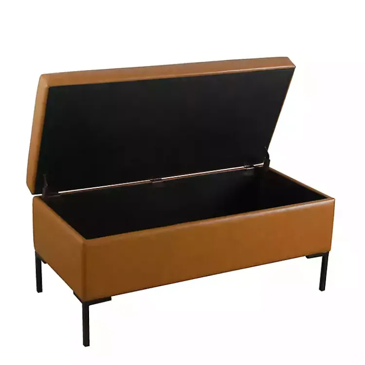 Benches & Ottomans-Kirklands Home Caramel Vegan Leather Storage Bench Brown