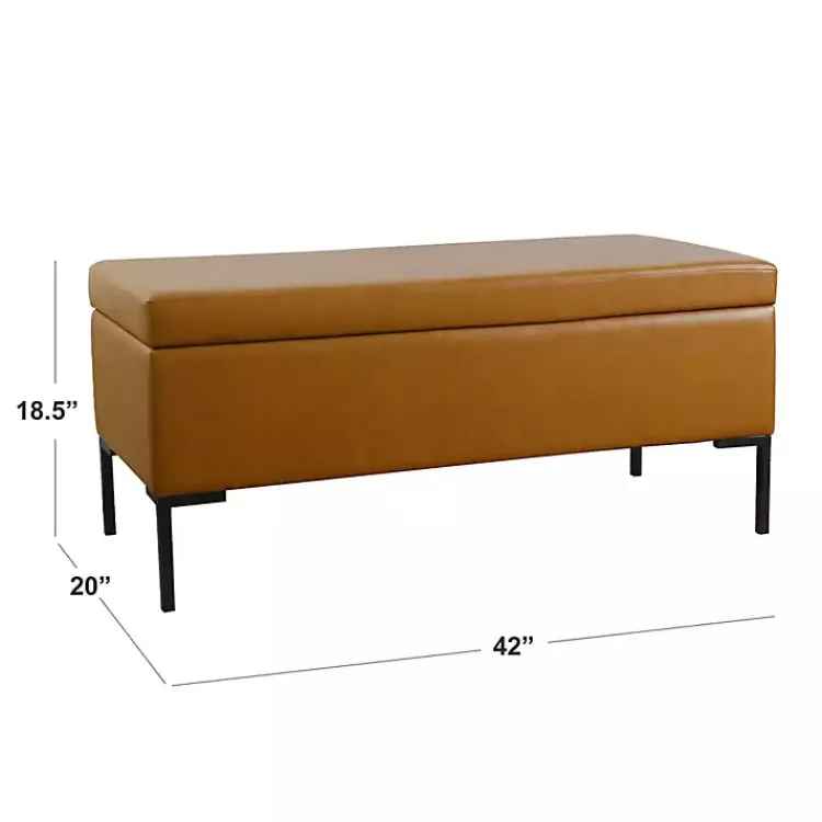 Benches & Ottomans-Kirklands Home Caramel Vegan Leather Storage Bench Brown