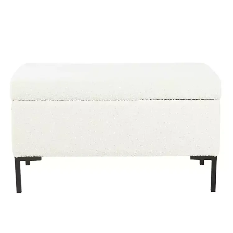 Benches & Ottomans-Kirklands Home Cream Boucle Black Metal Storage Bench Ivory