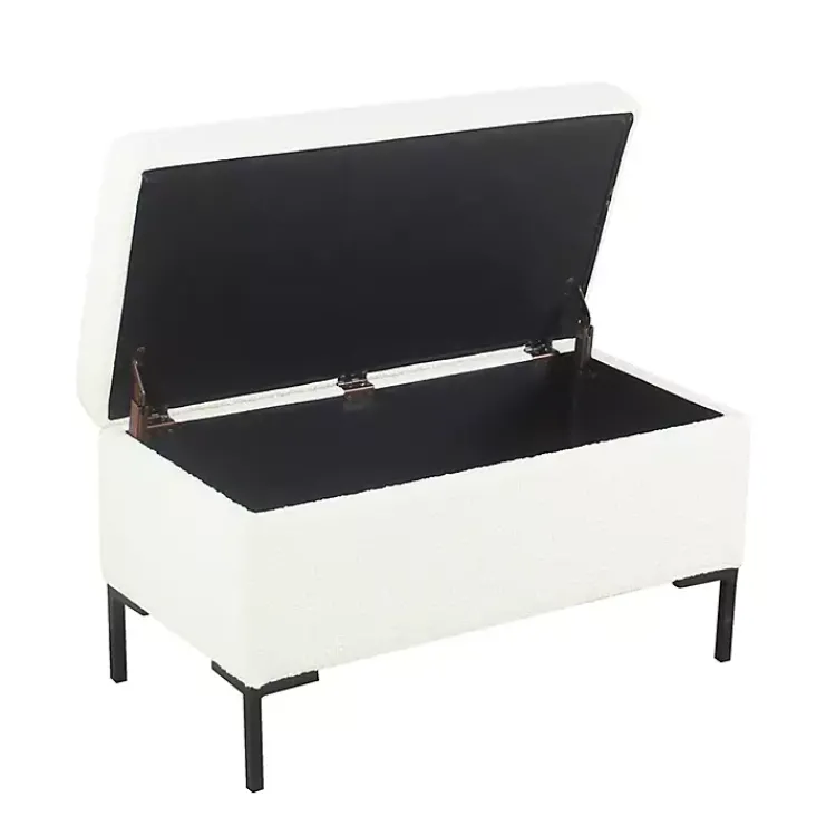 Benches & Ottomans-Kirklands Home Cream Boucle Black Metal Storage Bench Ivory
