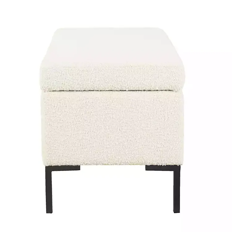 Benches & Ottomans-Kirklands Home Cream Boucle Black Metal Storage Bench Ivory