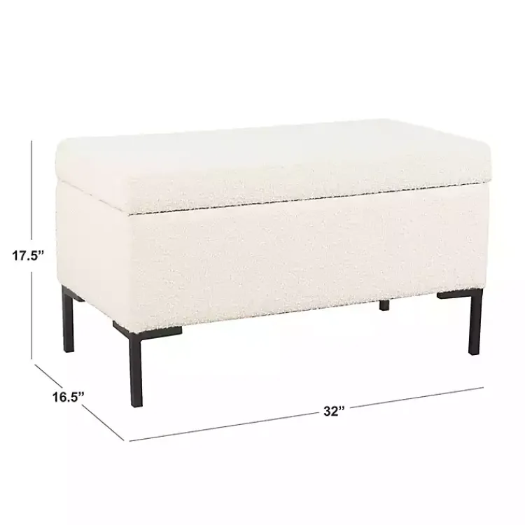 Benches & Ottomans-Kirklands Home Cream Boucle Black Metal Storage Bench Ivory