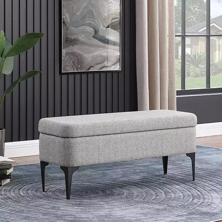 Benches & Ottomans-Kirklands Home Ricardo Woven Storage Bench Gray