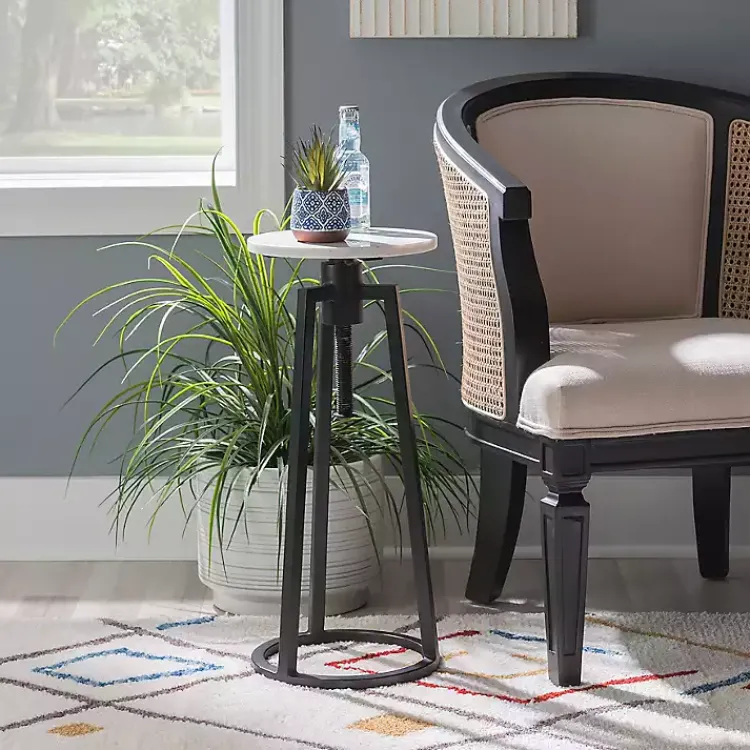 Accent & End Tables-Kirklands Home Black and White Marble Adjustable Drink Table