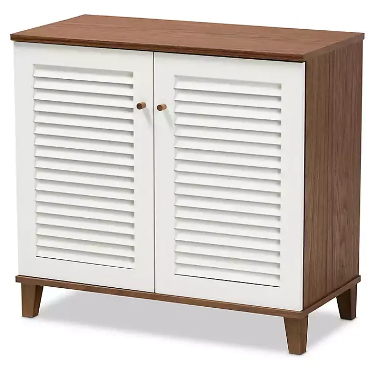 Entryway Furniture-Kirklands Home Collier Two-Tone Slatted Shoe Storage Cabinet
