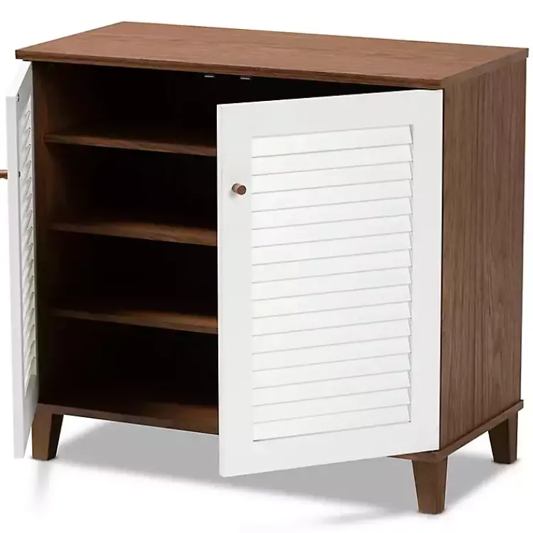 Entryway Furniture-Kirklands Home Collier Two-Tone Slatted Shoe Storage Cabinet