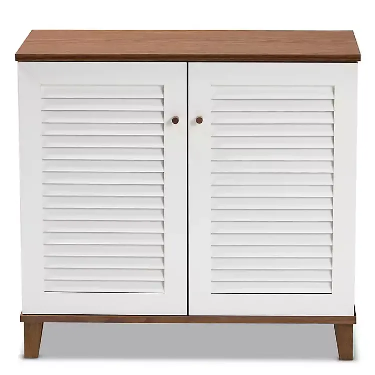 Entryway Furniture-Kirklands Home Collier Two-Tone Slatted Shoe Storage Cabinet