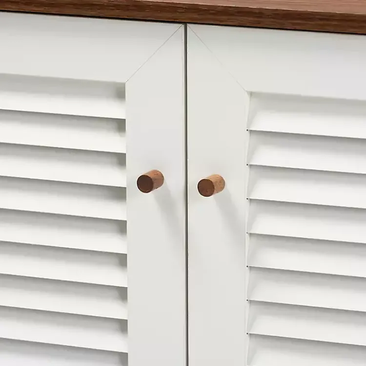 Entryway Furniture-Kirklands Home Collier Two-Tone Slatted Shoe Storage Cabinet