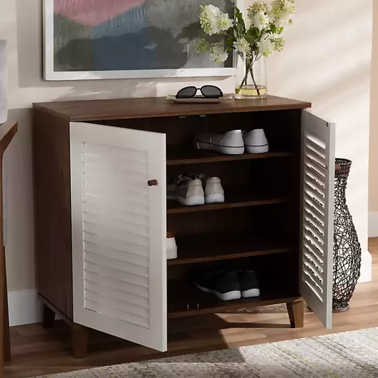Entryway Furniture-Kirklands Home Collier Two-Tone Slatted Shoe Storage Cabinet