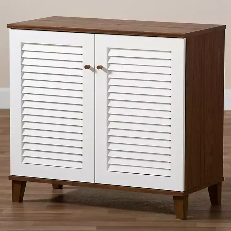 Entryway Furniture-Kirklands Home Collier Two-Tone Slatted Shoe Storage Cabinet