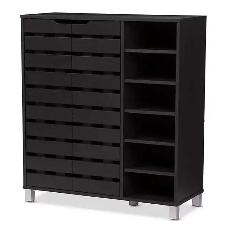 Entryway Furniture-Kirklands Home Aldrich Black Slatted Shoe Storage Cabinet