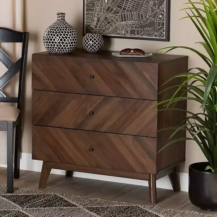 Dressers & Chests-Kirklands Home Sabrina Walnut Wood 3-Drawer Chest