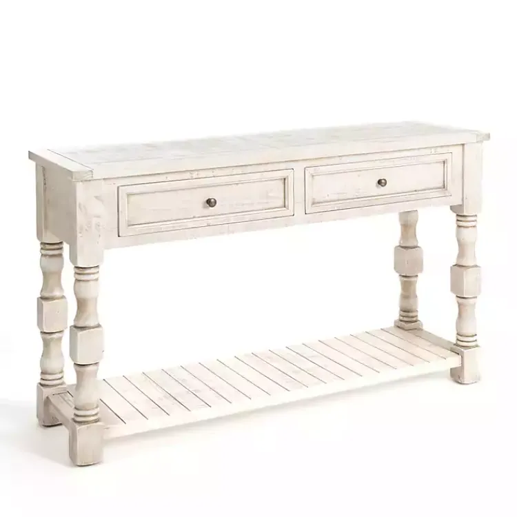 Console Tables-Kirklands Home Savannah Cream Distressed Console Table Ivory