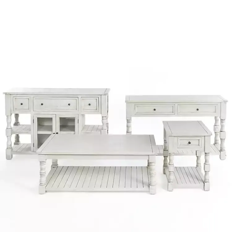 Accent & End Tables-Kirklands Home Savannah Cream Distressed Side Table Ivory