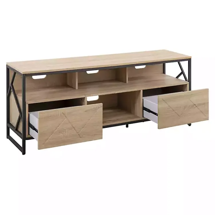 Tv Stands & Media Consoles-Kirklands Home Natural Wood and Black Steel Media Sd Tan
