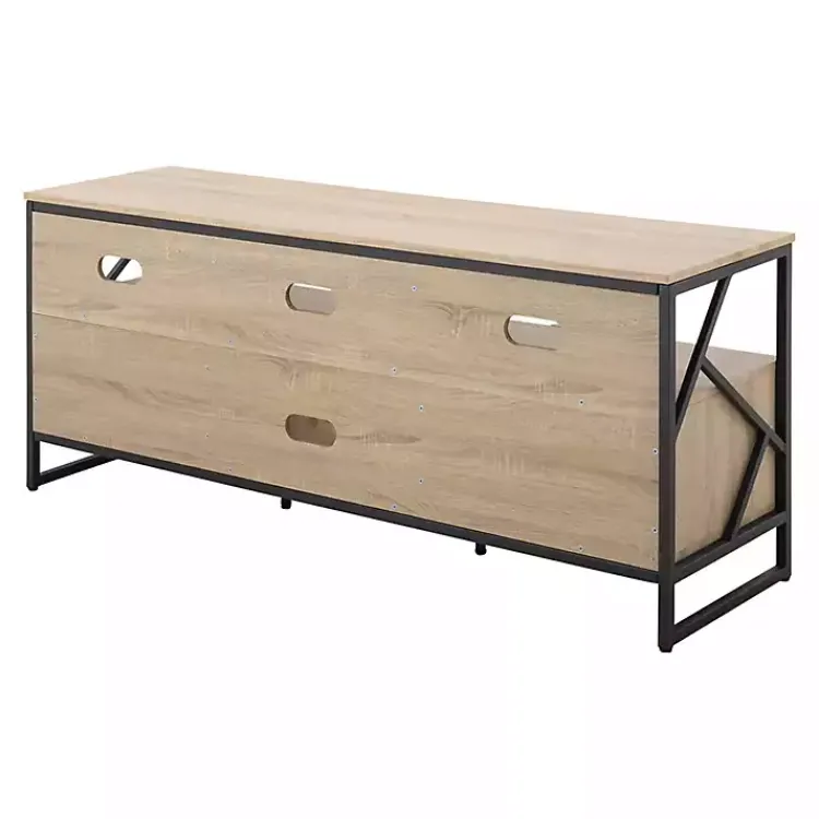 Tv Stands & Media Consoles-Kirklands Home Natural Wood and Black Steel Media Sd Tan