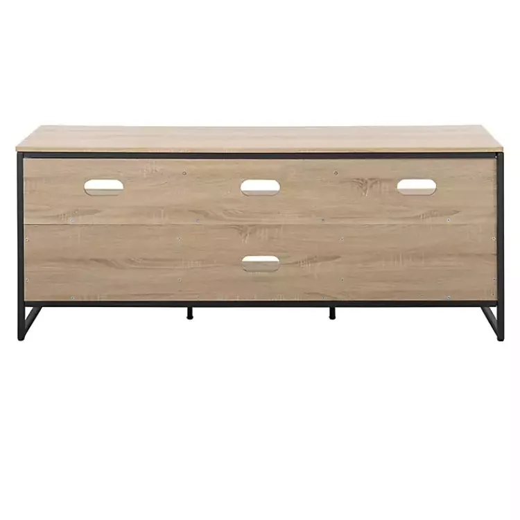 Tv Stands & Media Consoles-Kirklands Home Natural Wood and Black Steel Media Sd Tan