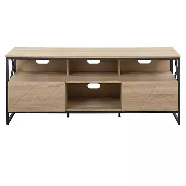 Tv Stands & Media Consoles-Kirklands Home Natural Wood and Black Steel Media Sd Tan