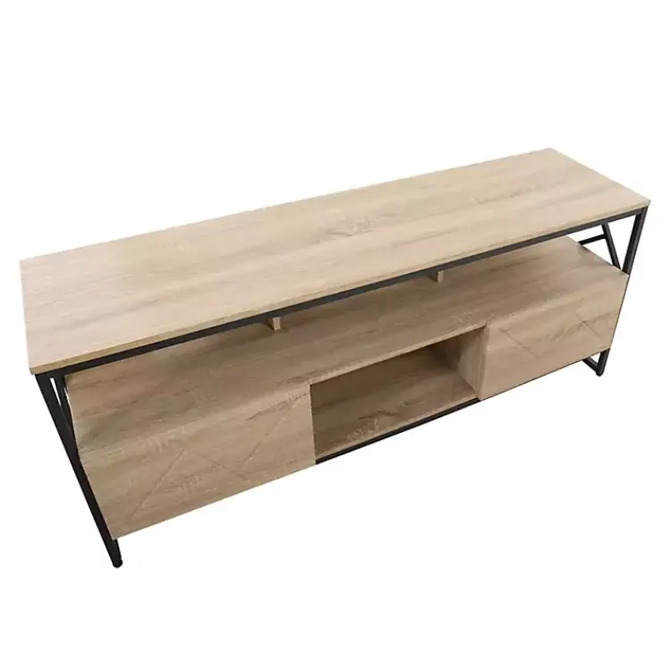 Tv Stands & Media Consoles-Kirklands Home Natural Wood and Black Steel Media Sd Tan