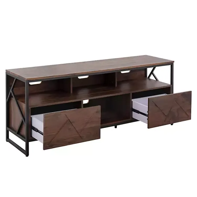 Tv Stands & Media Consoles-Kirklands Home Walnut Wood and Black Steel Media Stand Brown