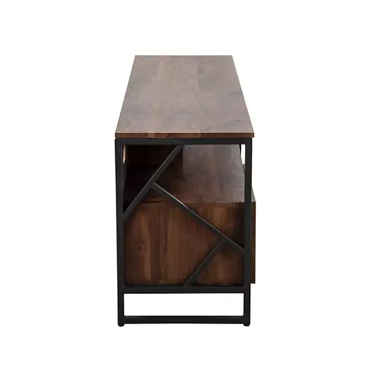 Tv Stands & Media Consoles-Kirklands Home Walnut Wood and Black Steel Media Stand Brown