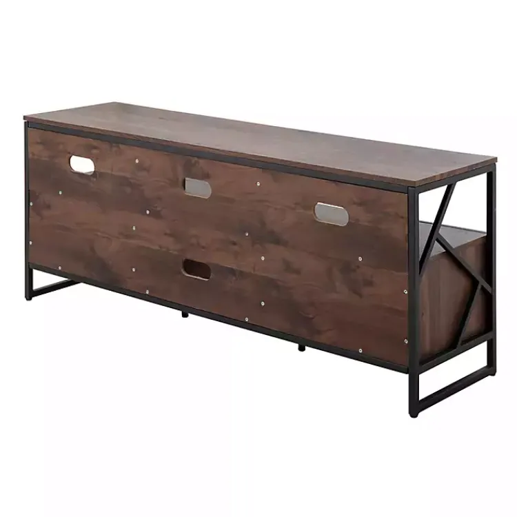 Tv Stands & Media Consoles-Kirklands Home Walnut Wood and Black Steel Media Stand Brown