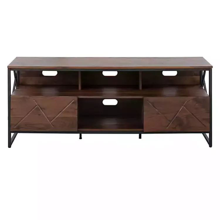 Tv Stands & Media Consoles-Kirklands Home Walnut Wood and Black Steel Media Stand Brown
