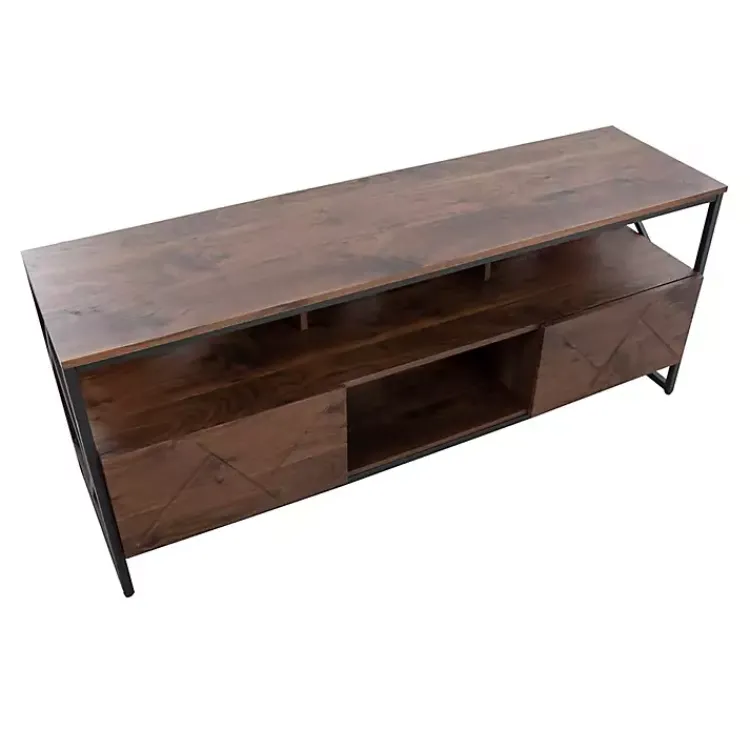 Tv Stands & Media Consoles-Kirklands Home Walnut Wood and Black Steel Media Stand Brown