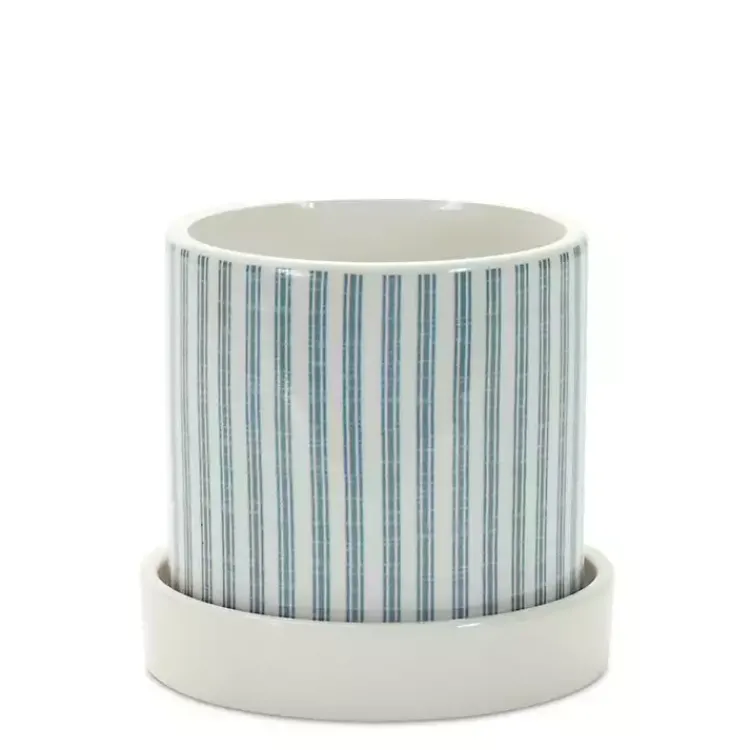 Planters-Kirklands Home Blue Striped and Chicken Decorative Pots, Set of 2