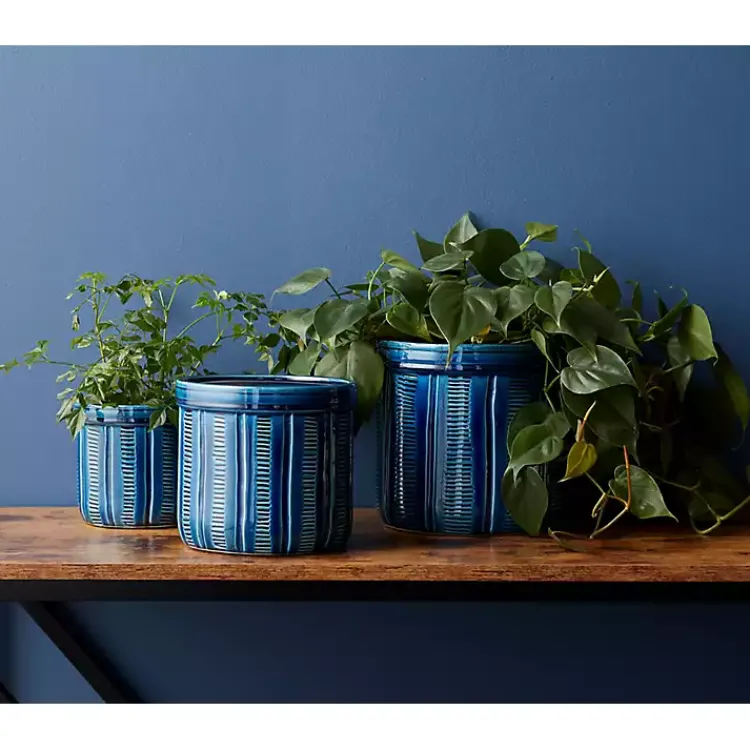 Planters-Kirklands Home Terracotta Abstract Decorative Pots, Set of 3 Blue