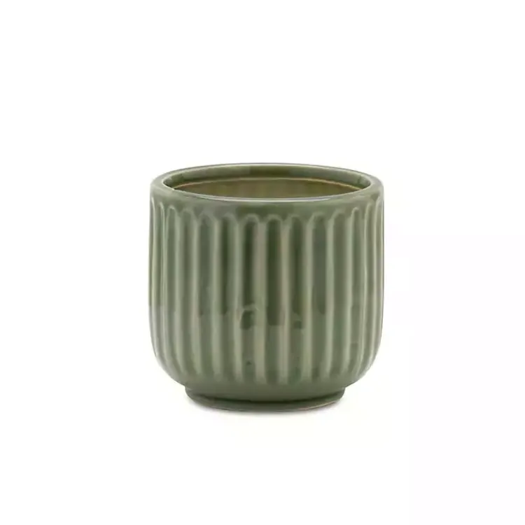 Planters-Kirklands Home Ribbed Terracotta Planters, Set of 3 Green