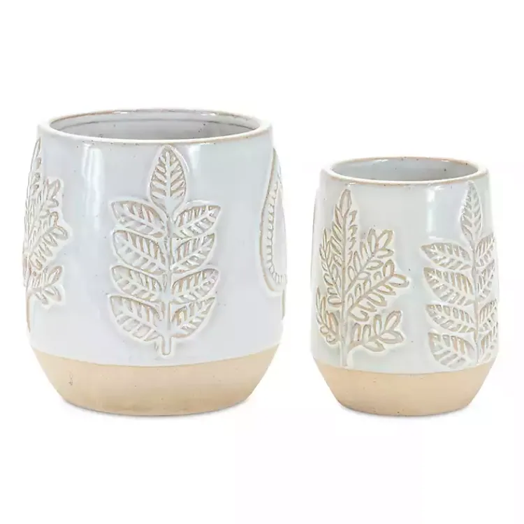 Planters-Kirklands Home Gray Porcelain Leaf Decorative Pots, Set of 2