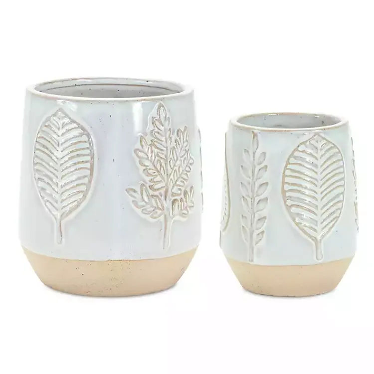 Planters-Kirklands Home Gray Porcelain Leaf Decorative Pots, Set of 2