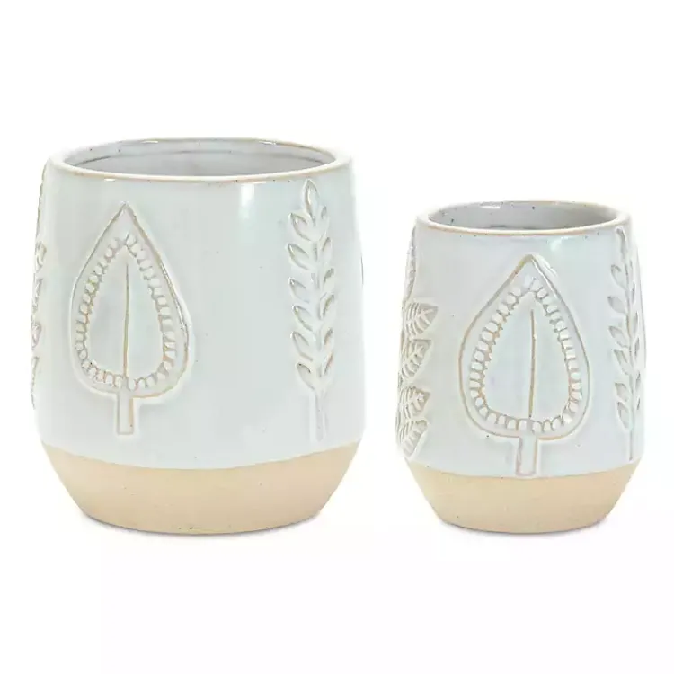 Planters-Kirklands Home Gray Porcelain Leaf Decorative Pots, Set of 2